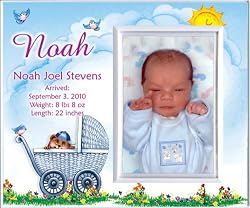 New Baby Boy Personalized Birth Announcement Keepsake Picture Frame Gift - Carriage