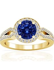 18K Yellow Gold Round Cut Blue Sapphire Ring With Sidestones (GIA Certificate)