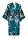 Old Shanghai Women's Kimono Short Robe - Peacock & Blossoms