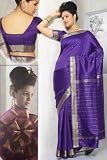Purple Art Silk Saree Sari fabric India Golden Border