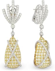 Natural 11.94ct White-Diamond Earring Set In 18K White-And-Yellow-Gold Omega-Back