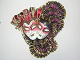 RED AND PURPLE VENETIAN JOLLY/JOKER DOUBLE WALL MASK/LA MASCHERA DEL GALEONE MASK