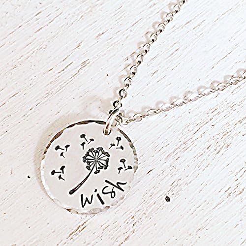 Hand Stamped Necklace, Dandelion Jewelry, Lucky Necklace, Lucky Jewelry, Dandelion Fluff Jewelry, Hand Stamped Jewelry, Flower Necklace