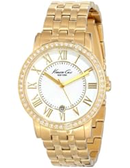 Kenneth Cole New York Womens KC4974 Classic Mother-Of-Pearl Stone Bezel Gold Bracelet Watch