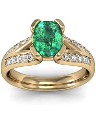 1.31ct Solitaire Oval Green Emerald Ring Diamond Accents 14KWG 7x5 mm AGI Certified Freeform design