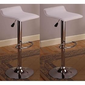 Set of 2 White & Chrome Finish Air Lift Adjustable Bar Stools by R.H.F.