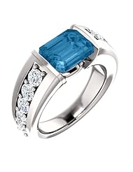10K White Gold 9.00x7.00mm Emerald Cut London Blue Topaz and Diamond Ring -- LIFETIME WARRANTY