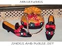 Miniature Black and Red Rhinestone Shoes with Matching Purse