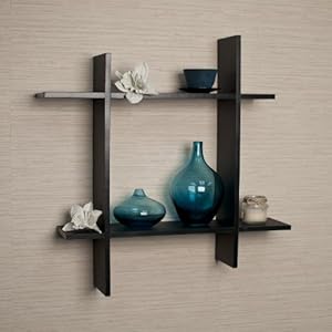 Asymmetric Black Laminate Square Floating Wall Shelf