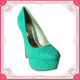 Women's Qupid Green Suede Pleated High Heel Platform Pumps (Penelope47)
