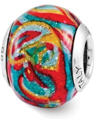 Sterling Silver Reflection Multi color with Glitter Overlay Italian Bead