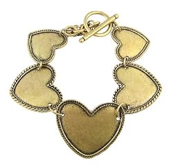 Bracelet - B130 - Designer Inspired Heart Link ~ Antique Gold Tone Metal