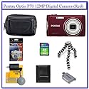 Pentax Optio P70 12MP Digital Camera (Red) + Pentax PTX-L40 Leather Optio Series Case + Willoughby's 4GB SDHC Travelers Package