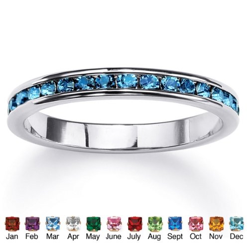 Birthstone Sterling Silver Eternity Band- March- Simulated Aquamarine