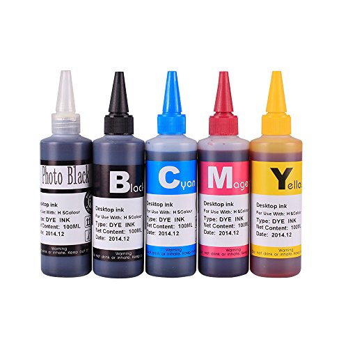 JetSir Five Colors Dye Ink Desktop Ink Cis System Refill Ink for 564 Xl Etc Cartridge Ink Refill Kit for Hp Printer 100ml