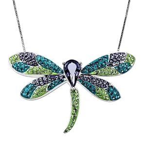 Carnevale Sterling Silver Dragonfly Made with Swarovski Elements Pendant Necklace