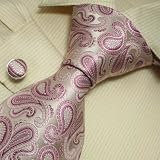 Man necktie:S3007 Designer Hand Made Silver Pink Paisleys Pattern Necktie Cufflinks Set Ties for Men Jacquard Woven Pure Silk Mens Tie and Cuff Links Gift Tie Set