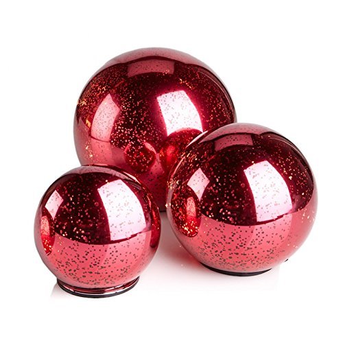Set of 3 Winter Lane Glass LED Lighted Orbs Table Top Holiday Ornaments Red Set of 3 Winter Lane Glass LED Lighted Orbs Table Top Holiday Ornaments Red
