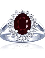 18K White Gold Oval Cut Ruby Ring With Sidestones