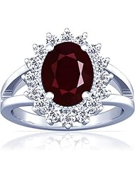 14K White Gold Oval Cut Ruby Ring With Sidestones