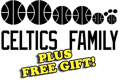 8.5" x 3.5" Celtics Basketball Family Vinyl Sticker Decal [Die-cut, White] + with Free Basketball Pencil