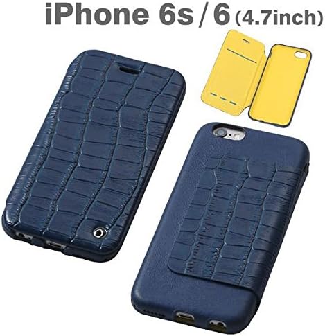 Original Leather Case, Luxury Croc Style Embossed With Full Leather Flip Case for iPhone 6 / 6s(Midnight Blue)
