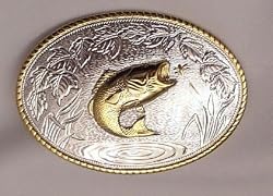 BASS FISHING  STERLING SILVER/GOLD PLATED  BELT BUCKLE