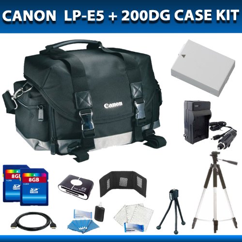 Click To Original Canon 200DG Digital Camera Gadget Bag (Black) + LP-E5 Replacement Battery + Battery Charger + 16GB SDHC Memory Card + Card Reader + Wallet + Lenspen + Camera Cleaning Kit For Canon EOS Rebel T1i, EOS 500D DSLR Cameras Details... Original Canon 200DG Digital Camera Gadget Bag (Black) + LP-E5 Replacement Battery + Battery Charger + 16GB SDHC Memory Card + Card Reader + Wallet + Lenspen + Camera Cleaning Kit For Canon EOS Rebel T1i, EOS 500D DSLR Cameras
