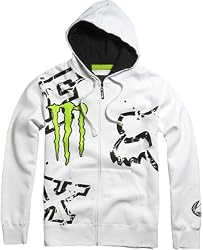 Fox Racing Monster Ricky Carmichael Replica Downfall Men's Front Fleece Hoody Zip Race Wear Sweatshirt - White