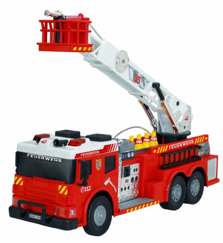 Dickie Spielzeug 203442889 - Feuerwehrauto, Fire Rescue mit Kabel-Fernsteuerung, Licht, Sound, manuelle Wasserspritze, drehbare Leiter 350 Grad, Z ...