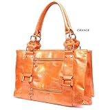 Orange Malena Patent Faux Leather Tote Bag Purse Handbag