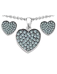 Original Star K (tm) Simulated Aquamarine Heart Shape Love Pendant Box Set with matching earrings in 925 Sterling Silver