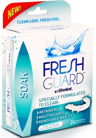 Fresh Guard by Efferdent - Soak - Specially Formulated to Clean: Retainers, Mouthguards, & Removable Braces - 24 Packets of Crystals Per Box - Pack of 2 Boxes