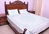 Chikan Hand-Embroidered Pale-Cyan Bedspread from Lucknow - Pure Cotton