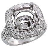 14k White Gold Semi-Mount Square-shaped Diamond Ring, w/ 2.46 Carats Brilliant Cut Diamonds, 5/8 (16mm) wide