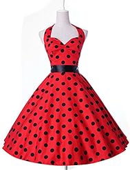 Cotton Halter Vintage Cocktail Short Polka Dot Print Bandage Dress 