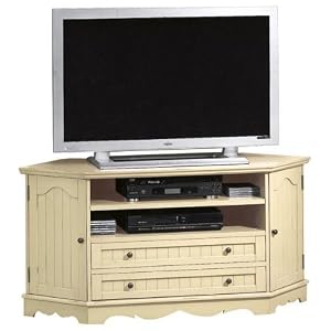 French Country Corner Tv Stand W 2 Drawers, 26Hx53W, ANTIQUE WHITE