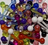 10 Assorted UV Flexible Barbell Tongue Rings 14 Gauge