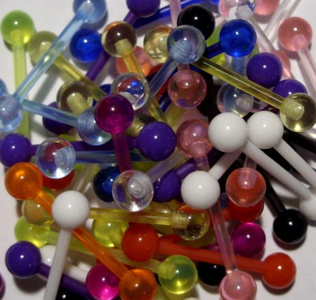 10 Assorted UV Flexible Barbell Tongue Rings 14 Gauge