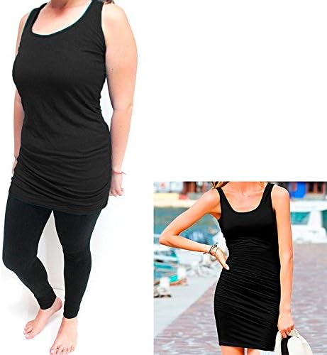 Women Casual Sleeveless Long Sexy Tunic Blouse Top Mini Dress Tank Shirt Black M
