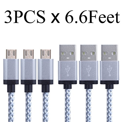 Micro USB Cable,[6ft*3Packs]by Ailun,High Speed 2.0 A Male to Micro B Sync & Charging Cable for Smartphone&Tablets [Silver]