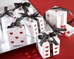 Lucky in Love Dice Favor Boxes with Imprinted Ribbon and Heart Charm (Set of 24)