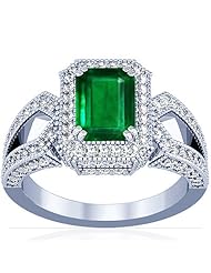 Platinum Emerald Cut Emerald Ring With Sidestones