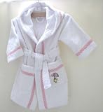 Baby Bathrobes - Luxury 100% Cotton Towelling - Sizes from 6 months to 2 years (18-24 Months, White with Pink)
