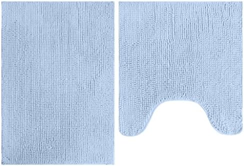 South Coast 2 Piece Bathroom Rug Set (Rectangle Bath Mat &amp; Contour shape toilet rug )-Sky Blue (Blue)