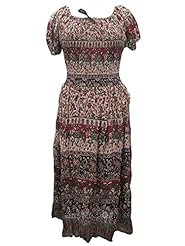 General Print Empire   Waistline Rayon Peasant Dress/Maxi Dress 