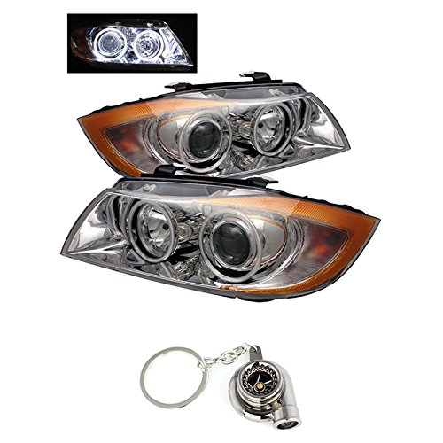 BMW E90 3Series 4Dr CCFL Halo Projector Headlights Chrome Housing With Clear Lens + Free Gift