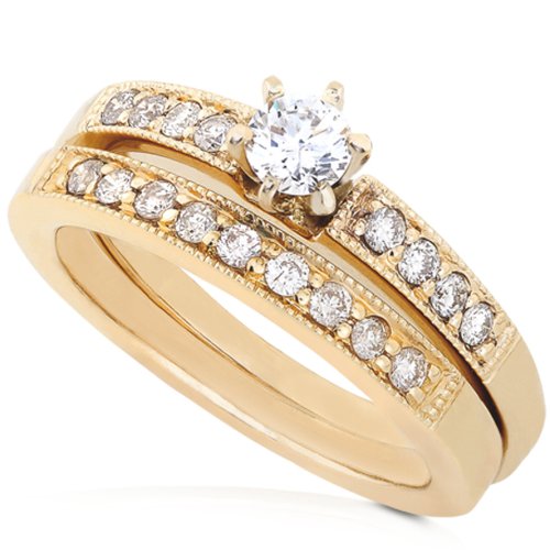 1/2ctw Round Brilliant Diamond Wedding Ring Set in 14K Yellow Gold (HI/I1)