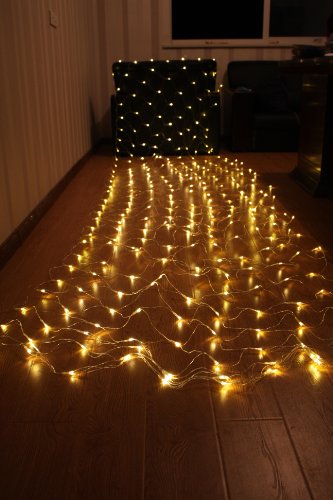 ZeleSouris Guirlande LED filet féerique 4.4M x 1.6M 300LEDS éclairage Décoration de Noël/mariage/nouvel an lumières de rideau cordes avec prise mâle français - Notice en français (blanc chaud)