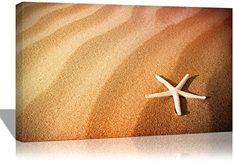 Eden Art 10''x14'' Stretched and Framed Modern Starfish with Sandy Beach Seascape Landscape Pictures Photo Prints on Canvas Paintings, HD High Giclle Walls Artwork for Home Decor , Ready to Hang